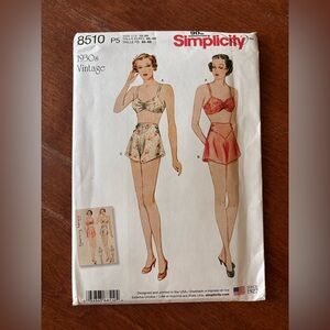 Simplicity 8510 sewing pattern for a 1930s-style vintage lingerie set